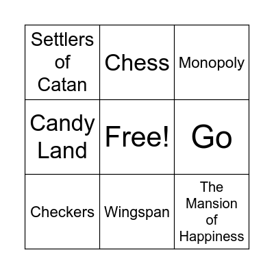 Game Board Bingo Card
