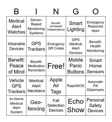Digital Safety Devices and Software for Seniors Bingo Card