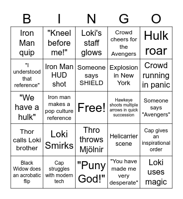 AVENGERS 1 Bingo Card