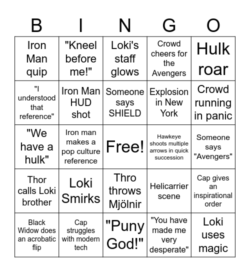 AVENGERS 1 Bingo Card