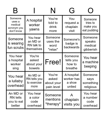 Hospital Bingo Card