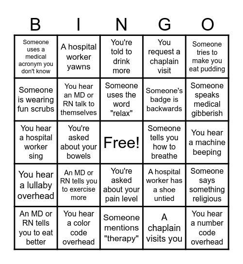 Hospital Bingo Card