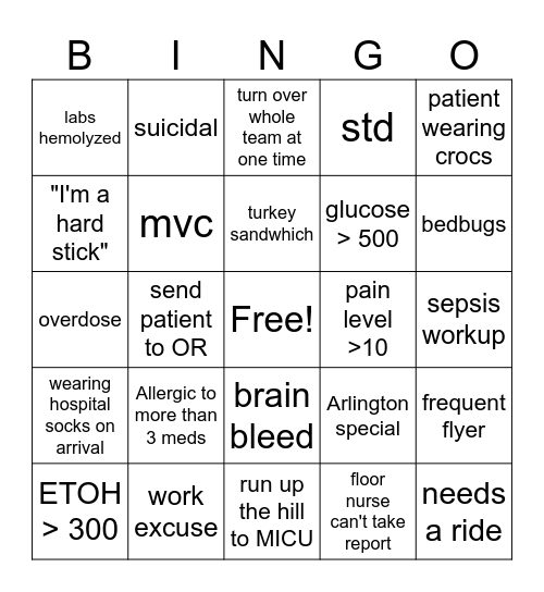 ER Nurses Week Bingo Card