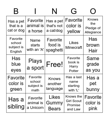 Make New Friends! (and keep the old) Bingo Card