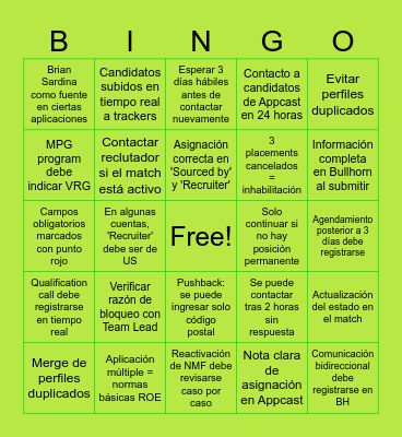 WEEKLY TRAINING: ROE Bingo Card