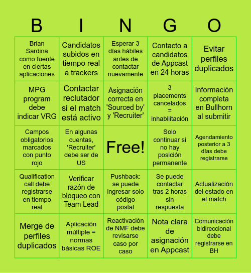 WEEKLY TRAINING: ROE Bingo Card