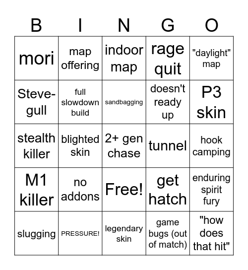 Dead By Daylight (survivor) BINGO Card
