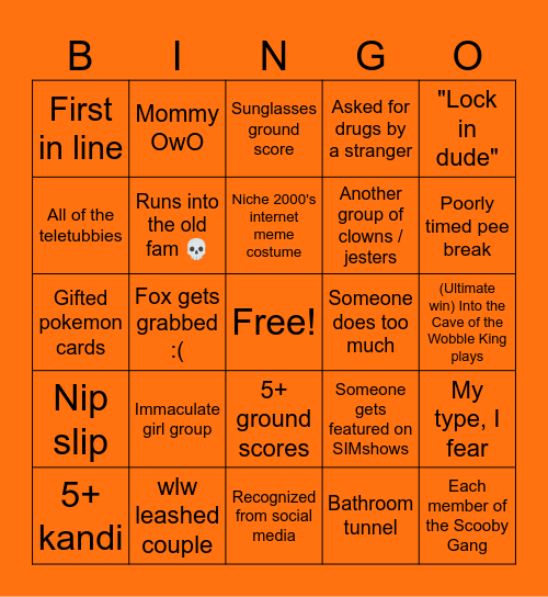 Wobbleween '25 Day One Bingo Card