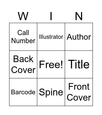 Parts of a Book Bingo Card