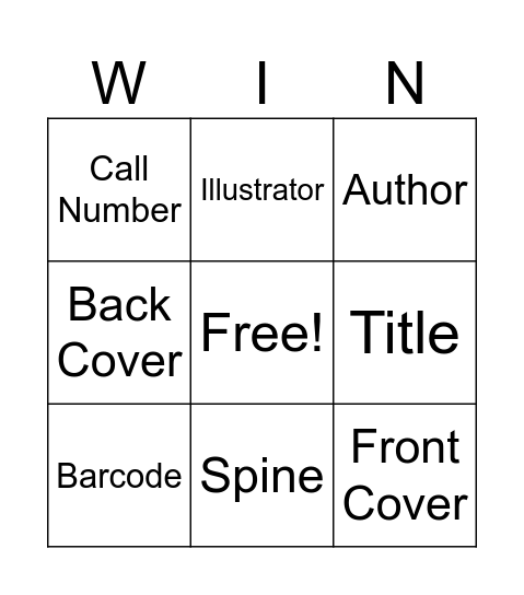 Parts of a Book Bingo Card