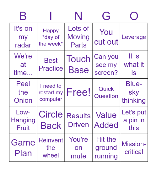 Corporate Jargon Bingo Card