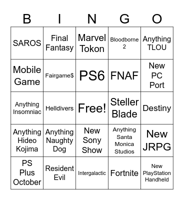 State of Play Sept 2025 Bingo Card