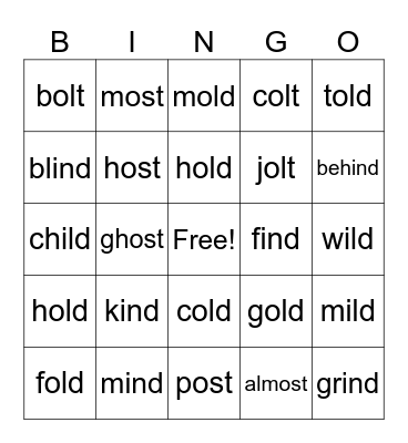 Closed Syllable Exceptions Bingo Card