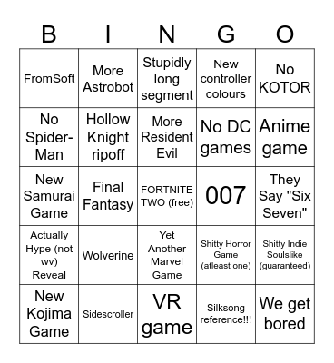 State of Play Bingo Card