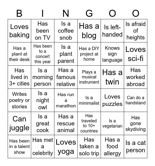 ADDSUP Human Bingo Card