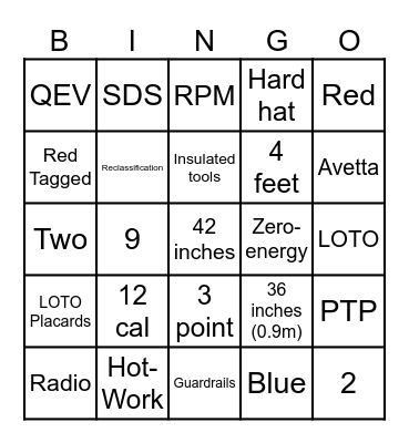 Safety Bingo Card