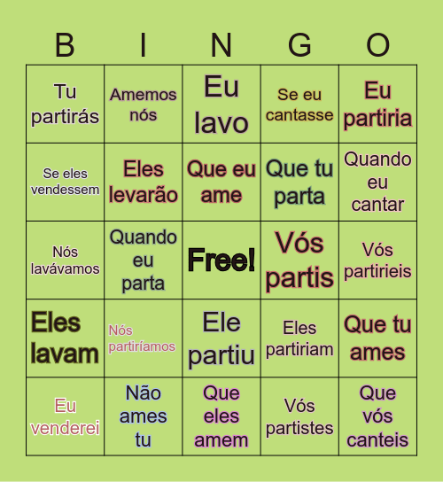 Bingo dos Verbos Bingo Card