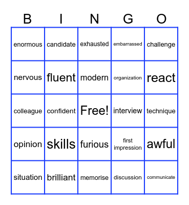 Vocabulary Review Bingo! Bingo Card