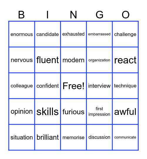 Vocabulary Review Bingo! Bingo Card