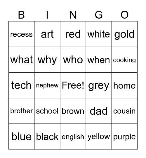 Auslan Bingo Card