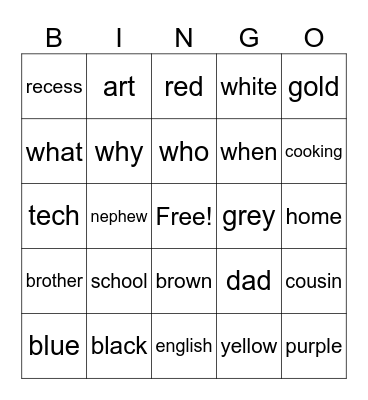 Auslan bingo Card