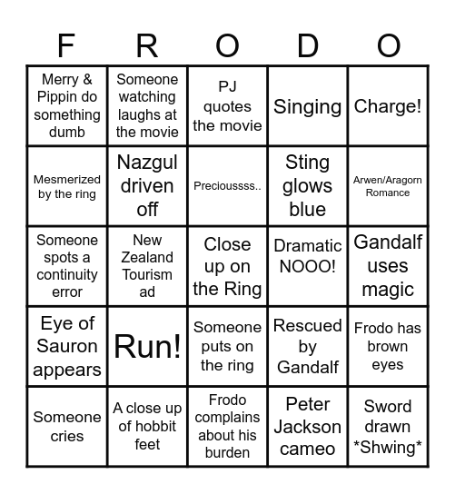 Fellowship of The Ring Bingo Card