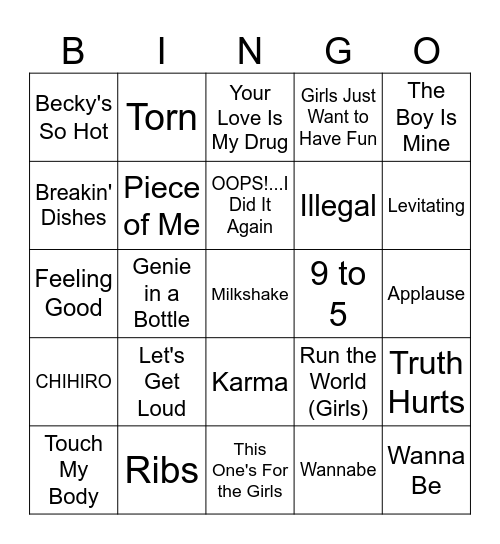 Diva Music Bingo #1 Bingo Card