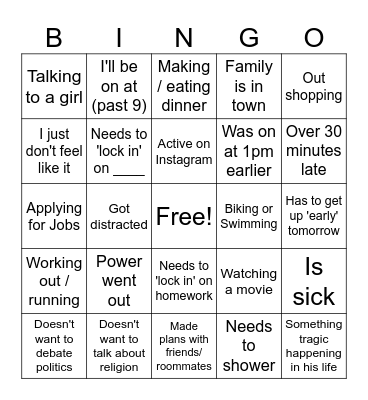 Mason Bingo Card