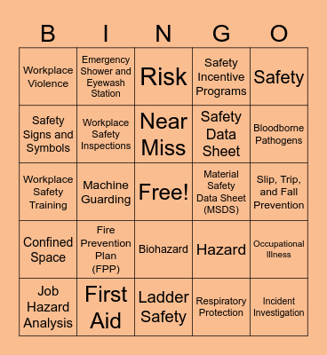 Workplace Safety Bingo Card