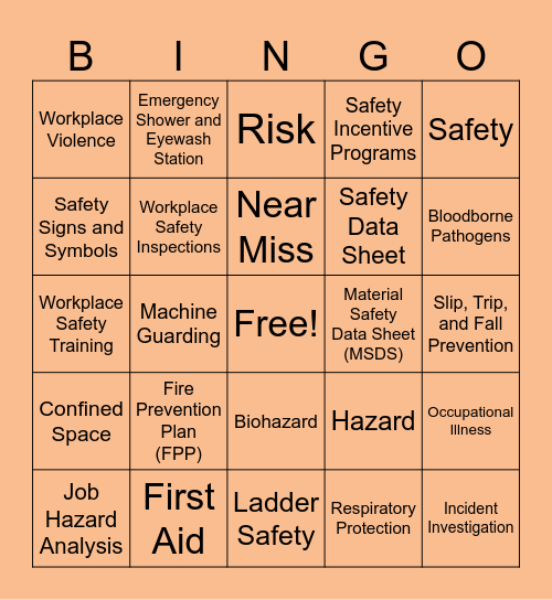 Workplace Safety Bingo Card