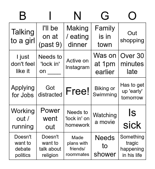 Mason Bingo Card