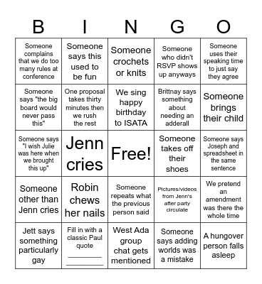 ISATA Conference Bingo Card