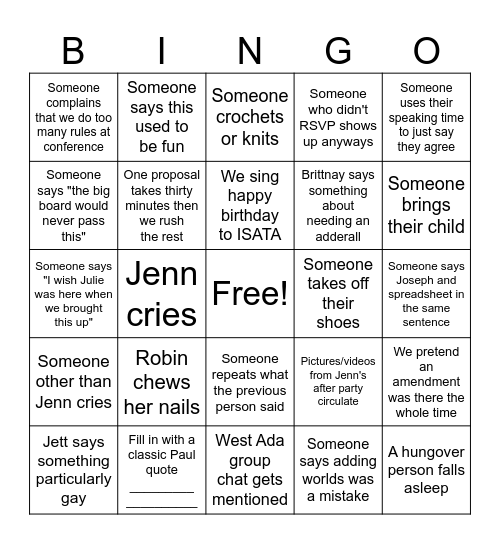 ISATA Conference Bingo Card