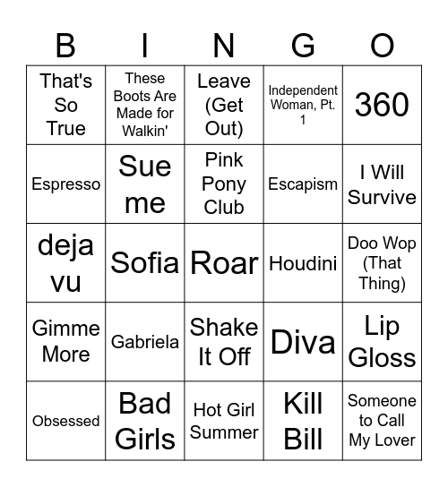 Diva Music Bingo #3 Bingo Card