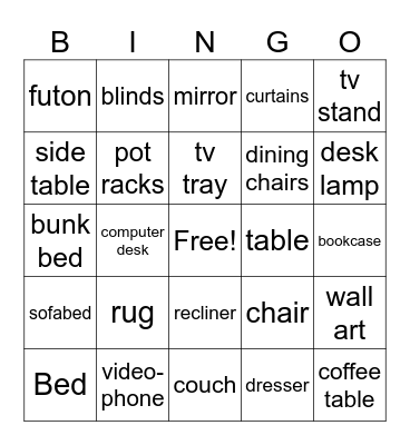 Furniture (1) Bingo Card