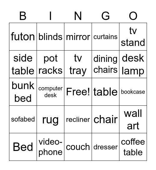 Furniture (1) Bingo Card