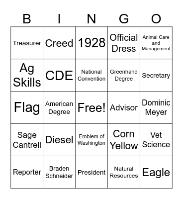 FFA Bingo Card