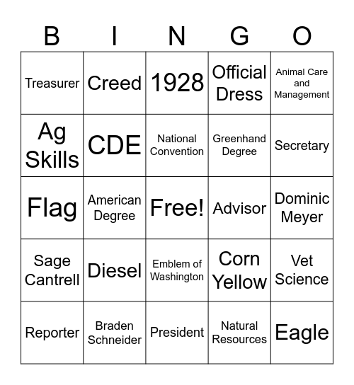 FFA Bingo Card