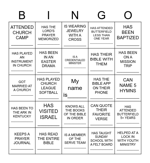 Butterfield Bingo: Find Someone Who... Bingo Card