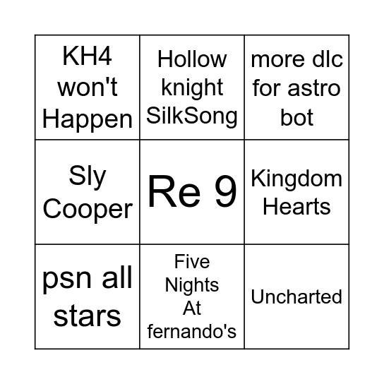 Playstation State of play Bingo Card