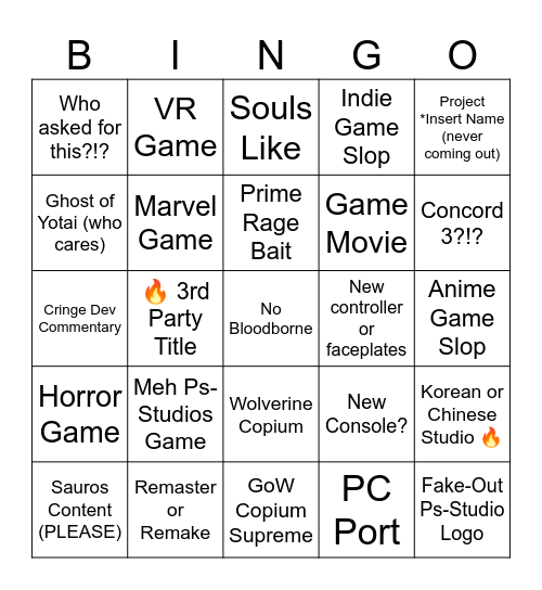 State of Play Fa25 Bingo Card