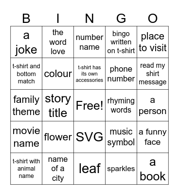 Lauders Primary Read My Shirt Day Bingo Card