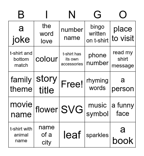 Lauders Primary Read My Shirt Day Bingo Card