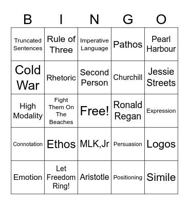 Speeches Bingo Card