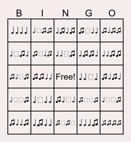 Rhythm Bingo Card