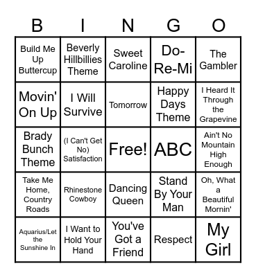 RETRO HITS BINGO Card