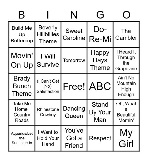 RETRO HITS BINGO Card
