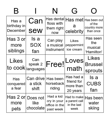 Find Someone Who.... Bingo Card