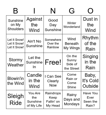 WEATHER TUNES Bingo Card