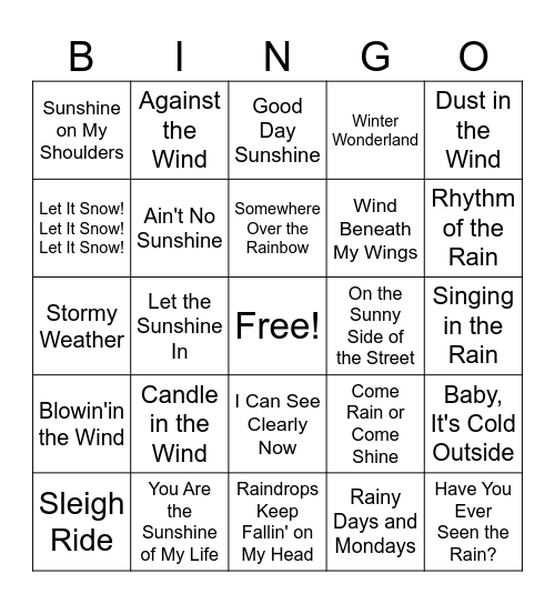 WEATHER TUNES Bingo Card